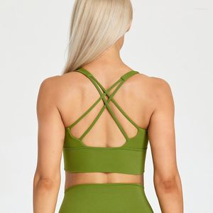 Yoga outfit cross rand fitness bh topp sexig rygglös sport kvinnlig gym skörd Vest Hög påverkan Träning BRALETTE Push Up Underwear