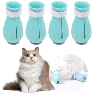 Anti-Scratch Cat Feet Covers Pet Adjustable Anti-Off Shoes Silicone Mitten Paw Protector Boots for Cat Bathing, Nail Clipping and Treatment