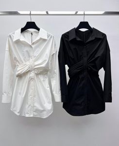 カジュアルドレス女性服ファッション長袖ホワイトドレスエレガントなオフィスレディース黒いシャツ