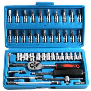 Chrome vandium 46pcs Socket Bit Tool set Release Ratchet Handle Metric Socket Wrench Set for car repair263U