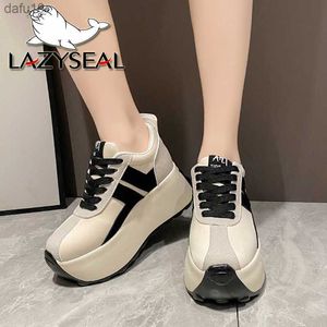 Lazyseal Platform Boots Women 7.5cm High Top Women Shoes Lace Up Spring Autumn Sneakers Chunky Sneaker Wedge White Casual Shoes L230704
