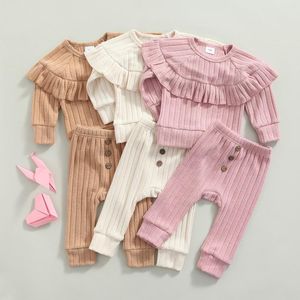 Clothing Sets FOCUSNORM 0-18M Infant Baby Girls Boys Clothes Solid Knit Ruffles Long Sleeve Sweater Tops Pants Lovely Autumn Outfits