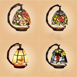 Bordslampor tiffany retro lampa målat glas rose skrivbord studie el dekor sovrum juldekorativ led nattljus