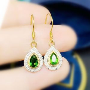 Dangle Earrings Chandelier Natural Real Diopside Water Drop Style Jewerry Per Jewelry 0.5ct 2PCS Gemstone 925 Sterling Silver Fine T29405