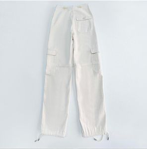 Kieszonkowy talia nowa bawełniana sznurka prosta w talii multi kieszeni spodnie w stylu vintage cargo spodnie kobiety