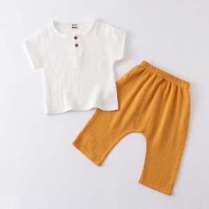 Set di abbigliamento Set per bambini Set di vestiti per bambini Estate Nuovi ragazzi Ragazze Casual Solido Cotone Lino Vestiti per bambini