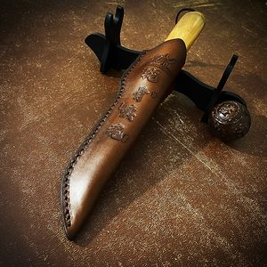 Special Offer C7149 Outdoor Survival Straight Knife Damascus Steel Tanto Point Blade Camel Bone Handle Fixed Blade Knives with Leather Sheath