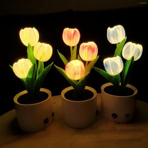 Настольные лампы светодиодные лампы Tulip Цветочный дерево USB Ночные огни рождественские украшения подарок для детской комнаты освещение дома