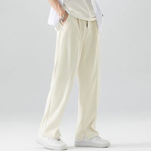 Calça masculina verão sólida cintura elástica casual y2k calças letas soltas de moda respirável ao ar livre conjunto de pernas largas 230718