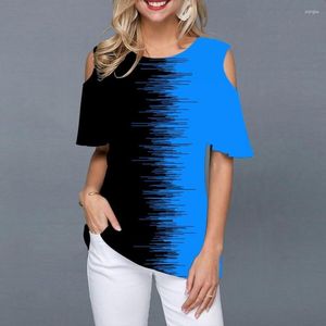 Women's T Shirts Summer Fashion Crew Neck Two-tone Off-shoulder Short-sleeved T-shirt 3D Printed Pullover Casual Trend Street Top