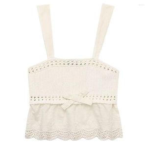 Women's Tanks 2023 Fashion Bowknot Stitching Embroidery Short Knitted Vest Vintage One Neck Camisole Unique Top