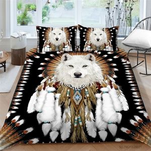 Set di biancheria da letto Style Soft Set 3d Digital Wolf Printing 2 3pcs Copripiumino con cerniera Single Twin Double Full Queen King 230717