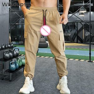 Męskie spodnie męskie seksowne niewidzialne podwójne zamki błyskawiczne otwarte krocze długie elastyczne talia swobodne sznurka