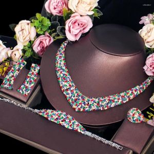 Collana Orecchini Set CWWZircons Beautiful Multicolor Bling Cubic Zirconia Dubai Bridal For Women Wedding Party Dress Accessori T709