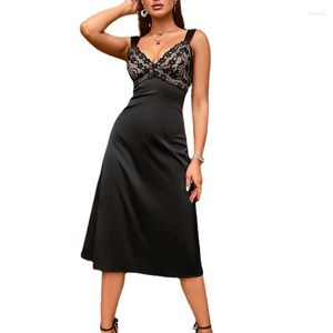 Casual Dresses Mingmingxi Elegant Black Lace Midi V Neck Sexig Long Formal Eccident Dress Birthday Party Women 2023 Ankomster
