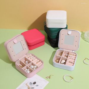 Jewelry Pouches Portable Box Travel Ring With Mirror Necklace Earrings Stud Storage Gift Packaging