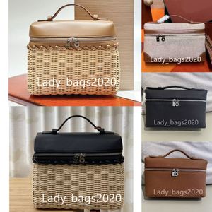 Loro Piana Lunch Box Bag Bamboo Woven L19 LP Women Bags Luxury Designer Makeup Handbags Genuine Ostrich Leather Canvas Ostrich Stranded Handbag Two Way Zipper Tote