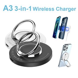 A3 15W Magnet Wireless Fast Charger Pad 3 in 1 tragbares magnetisches Ladepad für iPhone iWatch AirPods mit Ringschnalle