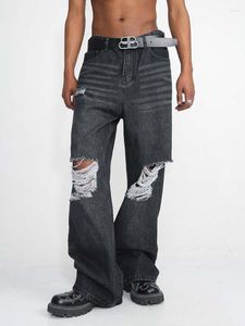 Herr jeans amerikansk stil vintage män baggy rippade denim byxor rakt löst casual wide ben jean byxor high street hip hop