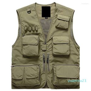 Hunting Jackets Fishing Vest Mesh Loose Jacket Outdoor Multi Pocket Pography Fisherman Khaki XL