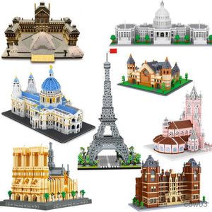 Blocks Världsberömda arkitektur Diamond Buildblocks Tower Louvre Church Micro Blocks Bricks Construction Toys for Children R230718