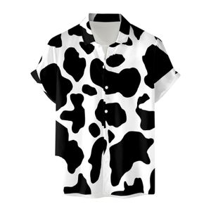 Polos masculinos com estampa de vaca leiteira, praia, camisas Aloha, verão, solto, manga curta, floral havaiano, roupas de férias, roupas chemise 230717