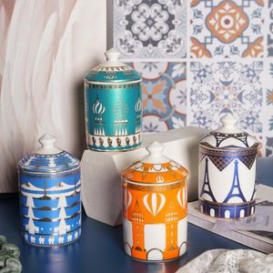 Bottiglie di stoccaggio Bottiglia di candela in vaso di ceramica dipinta europea con coperchio Contenitore per tè e caffè Decorazione domestica