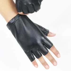 Five Fingers Gloves Fashion Female Thin Breathable PU Leather Punk Hip Hop Pole Dance Mitten Women Half Finger Driving Nightclub Show Gloves A74 230717