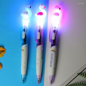 Creative Cartoon Flamingo Light Ballpoint Pen Cute Ball Cancelleria Promozione Regalo Office School Forniture per la scrittura Compleanno