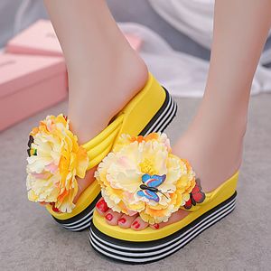 Terlik Moda Kadınlar Flip Flops Yaz Ayakkabıları Yüksek Topuklu Kama Platformu Ev Daireleri Çiçek Temel Slaytlar Boyut 30 230718