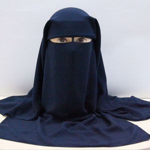 Hijabs H225 Yüksek Kaliteli Üç Katmanlı Net Izgara Müslüman Yüz Kapağı ile Şifon Niqab, İslami Eşarp Kravatını geri çeken Hicab şapkası Headcover 230717