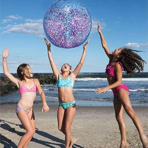 Sand Play Water Fun Clostable Sequin Glitter Beach Balls 60cm utomhus ultratransparent PVC Flash Sports Children's Swimming Toys Spela 230718