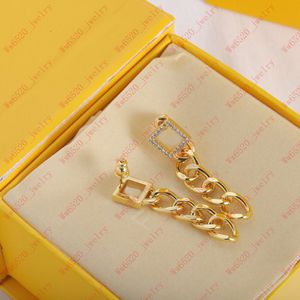 Gold full diamond letter chain tassel earrings stud square gold stylish cool women's earrings delicate simple high class wedding gift banquet