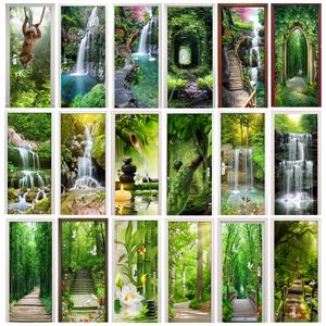 Wall Stickers Virgin Forest Door Sticker Mural Adhesive Waterproof Natural Green Plants Whole Cover Wallpaper for Wardrobe Fridge Decor 230717