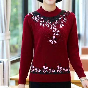 Kadın Sweaters 2023 Orta Yaşlı Kadın Örgü Sweater Pullover Sonbahar Kış Jacquard Kalın Polar Astarı Sıcak Dip Gömlek Jumper'ları