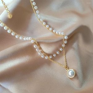 Catene Summer Fashion Retro Simple Pearl Choker Collana Bracciale INS Double Layer Chain Pendant Jewelry For Women Girls Gift