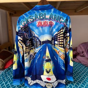 Mens Tracksuits Real Pos Casablanca Shirts Midnight Motorcykel racing Tryck Långärmare Cardigan 3xl Löst skjorta för män Kvinnor 230717