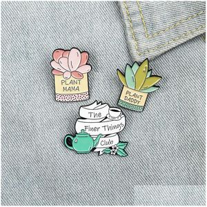 Pins Broschen Kreative Cartoon Niedliche Charakter Pflanzen Emaille Pins Rosa Grün Teekanne Papa Mama Kaktus Geschenk Für Freund Revers Kleidung B Dhte2