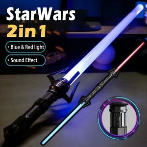 LED-Lichtstäbe, 2 Stück, Spielzeug-Laserschwert, rot und blau, doppelt einziehbar, zwei in einem Lichtschwert, Jedi-Cosplay-Waffe, Junge, Kinder, Geschenk 230718