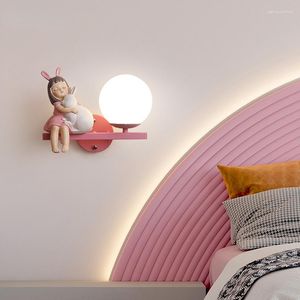 Luminária de parede quarto infantil cabeceira menina menino arte arandela criativa desenho animado proteção para os olhos led decoração de casa luzes de salão