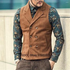 Mäns västar Male Vest Tactical Suede Double Breasted Lapel Punk ärmlös jacka Casual Coats For Man Selling Product 2023