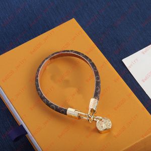 Classic pattern metal pendant bracelet Brown leather unisex couple bracelet, designer bracelet personalized gift