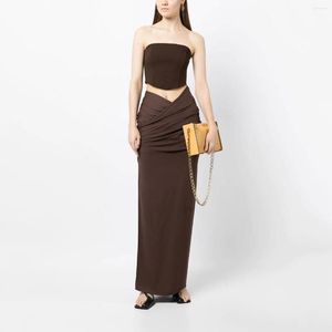 Skirts Women's Brown Pleated Extra-long Half-body Skirt Temperament Elegant Y2k Wrap Half 2023 Summer