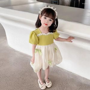 Girl Dresses 2023 Summer Toddler Kids Girls Casual Princess Dress Clothes Bowknot Patchwork Fluffy Wedding Birthday Party