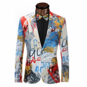 Color Painting Mens Blazer Fashion Suits For Men Top Quality Slim Fit Jacket Outwear Coat Costume Homme250G