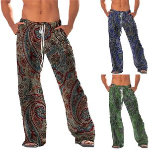 Mens Pants Fashion Casual Printing Linen Pocket Sets 230718