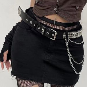 Gravatas de pescoço moda liga feminina cintos cadeia de luxo para couro genuíno estilo pino fivela jeans decorativo senhoras retrô punk 230718