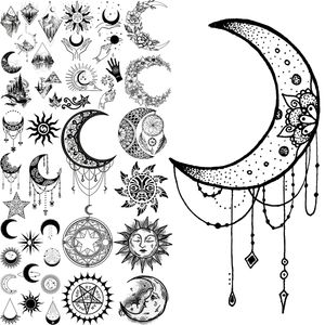 3D Moon Temporary Tattoos For Adults Mountain Sun Cluster Dream Catcher Tatoos Fake Pendant Tattoo Sticker Sexy Body Arm