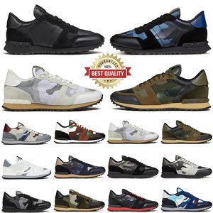 Valentino Garavani Rockrunner Camo Shoes Sneakers Couro Camuflagem sola de borracha militar verde mulheres mens trainers esportes 39-45