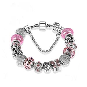 Söt fjärils charmarmband uppsättning för Pandora 925 Sterling Silver Snake Chain Armband för kvinnor Designer smycken rosa blå röd charmsarmband med originallåda